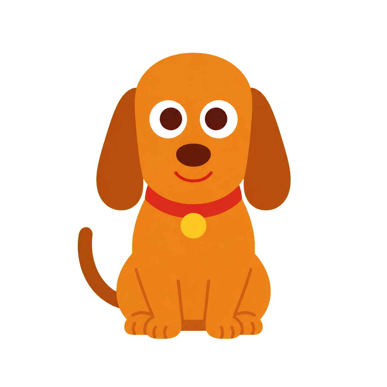 Mascote da Perdonque: um cão laranja sorridente.